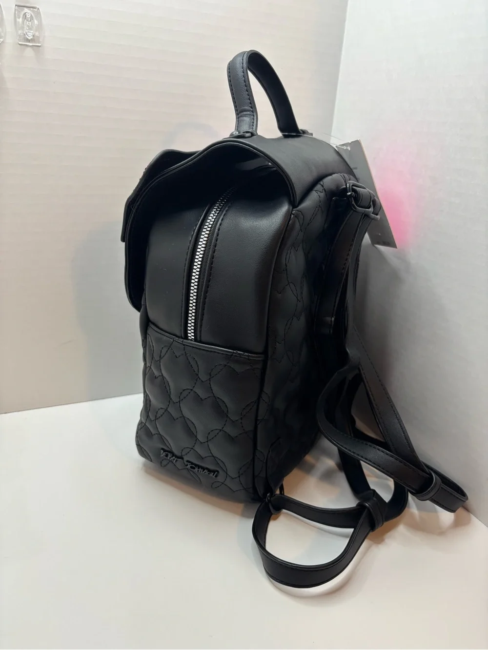 Betsey Johnson Cute Black Pug Face Backpack with Pink Sequin Ears